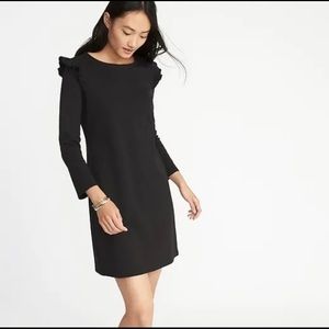 Old Navy Women Black Ruffle Long Sleeve Ponte Knit Semi Fitted Tee Dress XL